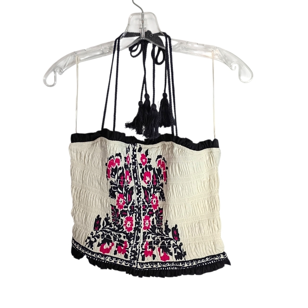 Blue Rain - Printed Halter Top - Black and Cream Med
